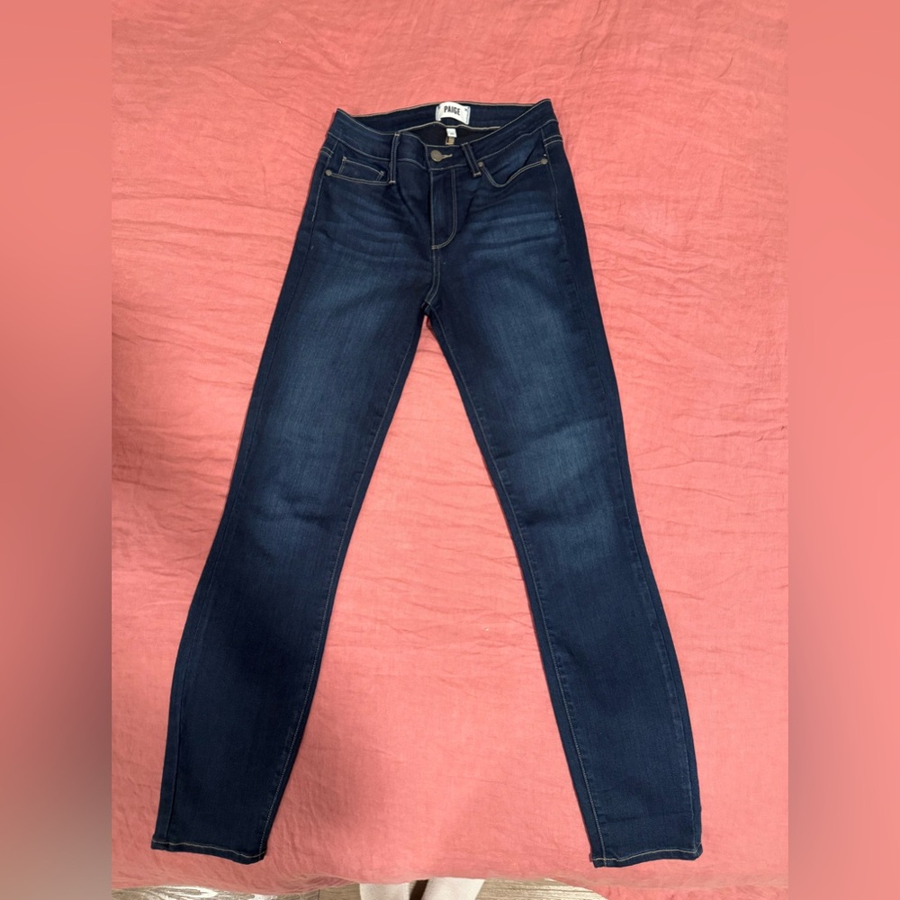 Paige Blue skinny jeans. They are stretchy and fit true to size
